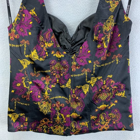 **SOLD**Bebe Silk Halter Bustier Corset Top Size Small Black Plum Back Zip Boned - Picture 2 of 16
